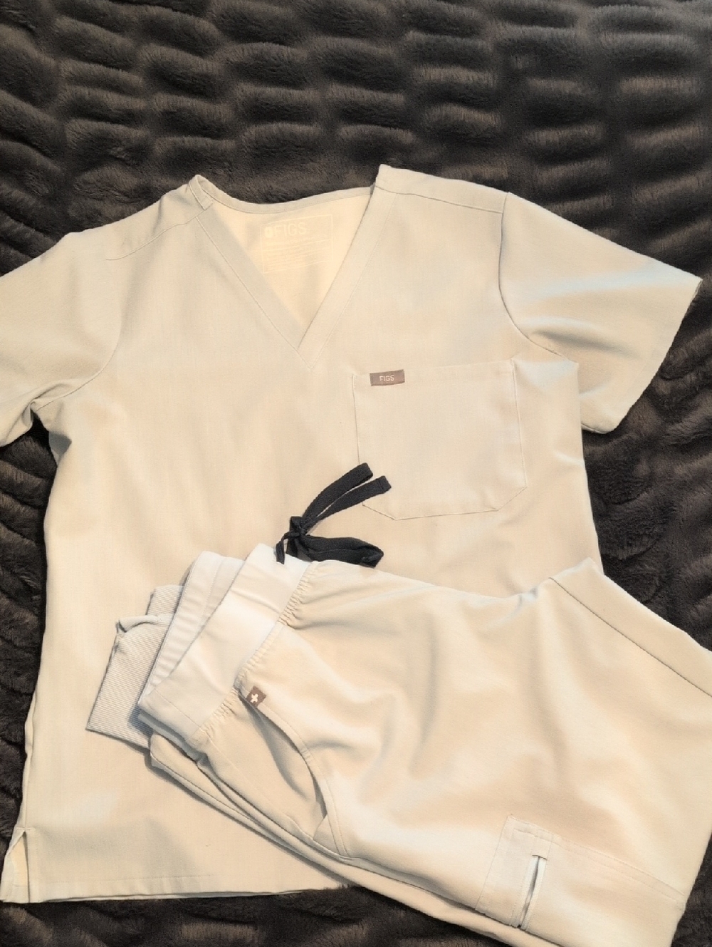 Figs Light Light Blue V-Neck Scrub Set with Navy Drawstrings